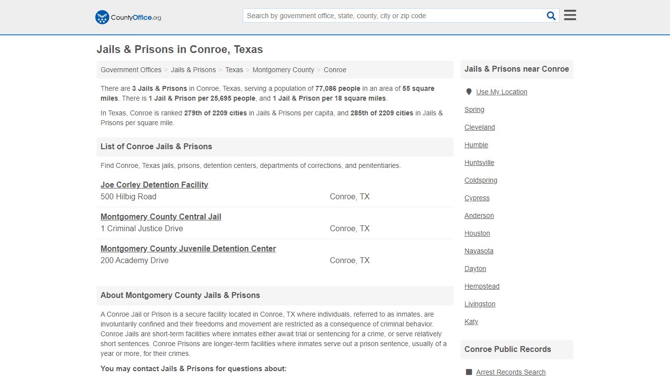 Jails & Prisons - Conroe, TX (Inmate Rosters & Records) - County Office